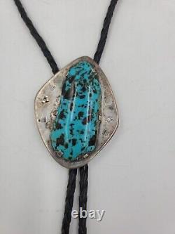 Vintage Navajo Bolo Tie. 925 Sterling Silver Turquoise Large