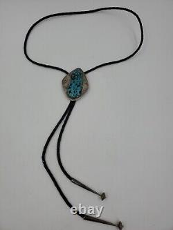 Vintage Navajo Bolo Tie. 925 Sterling Silver Turquoise Large