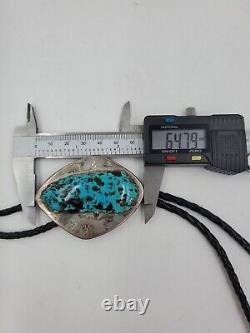 Vintage Navajo Bolo Tie. 925 Sterling Silver Turquoise Large