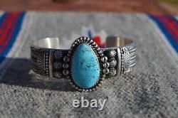 Vintage Navajo Bracelet Sterling Silver Teardrop Turquoise M. C. OOAK Cuff
