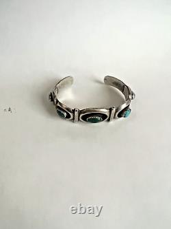 Vintage Navajo Bracelet Sterling Silver and Turquoise 8 INCHES- P JAMEZ 35G