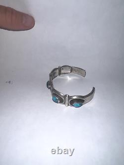 Vintage Navajo Bracelet Sterling Silver and Turquoise 8 INCHES- P JAMEZ 35G