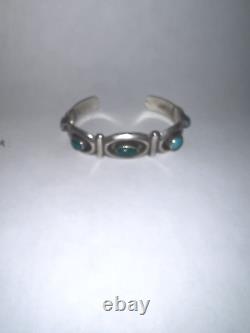 Vintage Navajo Bracelet Sterling Silver and Turquoise 8 INCHES- P JAMEZ 35G