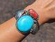 Vintage Navajo Bracelet Turquoise Coral Silver Native NA Jewelry sz 6.75 Signed