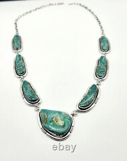 Vintage Navajo Carico Lake or Kingman Turquoise Necklace Sterling Silver Native