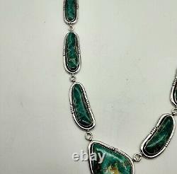 Vintage Navajo Carico Lake or Kingman Turquoise Necklace Sterling Silver Native