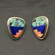 Vintage Navajo Cecil Ashley Turquoise Coral Lapis Sterling Silver Earrings