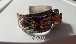 Vintage Navajo Charlie Singer Sterling Peyote Bird Turquoise Inlay Cuff Bracelet