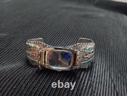 Vintage Navajo Charlie Singer Sterling Peyote Bird Turquoise Inlay Cuff Bracelet