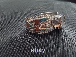 Vintage Navajo Charlie Singer Sterling Peyote Bird Turquoise Inlay Cuff Bracelet