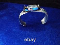 Vintage Navajo Charlie Singer Sterling Peyote Bird Turquoise Inlay Cuff Bracelet