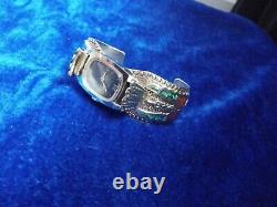 Vintage Navajo Charlie Singer Sterling Peyote Bird Turquoise Inlay Cuff Bracelet