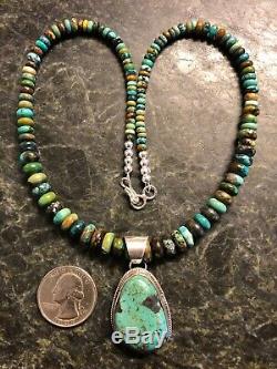 Vintage Navajo Chimney Butte Sterling Silver Turquoise Pendant Necklace 925