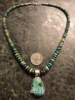 Vintage Navajo Chimney Butte Sterling Silver Turquoise Pendant Necklace 925