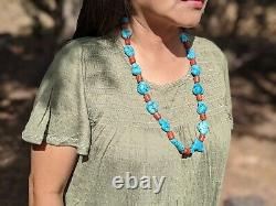 Vintage Navajo Chunky Turquoise Coral Necklace Genuine Native American Jewelry