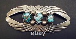 Vintage Navajo Coin Silver Turquoise Brooch Signed