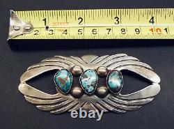 Vintage Navajo Coin Silver Turquoise Brooch Signed