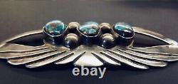 Vintage Navajo Coin Silver Turquoise Brooch Signed