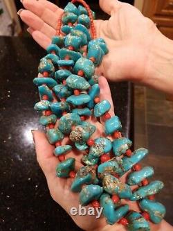 Vintage Navajo Coral And Turquoise Necklace 33 inches long