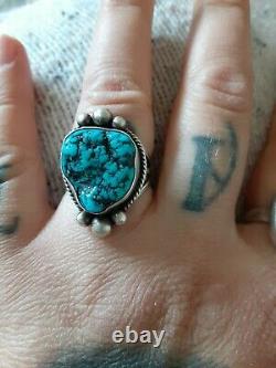 Vintage Navajo Cortez H Turquoise Sterling Silver 925 Ring Size 5.5 native