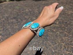 Vintage Navajo Cuff Bracelet Authentic Native American Turquoise Jewelry sz 7.25