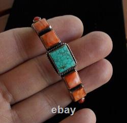 Vintage Navajo Cuff Bracelet Turquoise, Spiny Oyster and Coral
