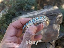 Vintage Navajo Cuff Bracelet Turquoise Sterling Silver Jewelry SouthWest Artisan
