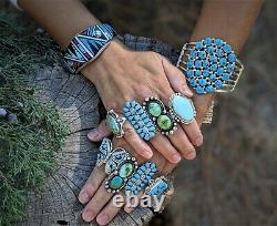 Vintage Navajo Cuff Bracelet Turquoise Sterling Silver Jewelry SouthWest Artisan