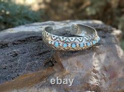 Vintage Navajo Cuff Bracelet Turquoise Sterling Silver Jewelry SouthWest sz 6.75