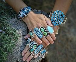 Vintage Navajo Cuff Bracelet Turquoise Sterling Silver Jewelry SouthWest sz 6.75