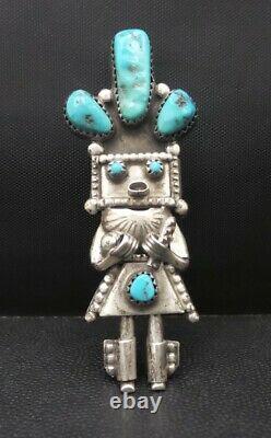 Vintage Navajo DORIS SMALLCANYON Sterling Silver Turquoise Brooch Pin / Pendant