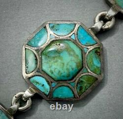 Vintage Navajo Danny J. Stewart RARE Kingman Turquoise Inlay Silver Bracelet