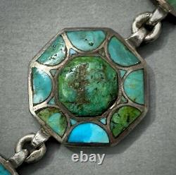 Vintage Navajo Danny J. Stewart RARE Kingman Turquoise Inlay Silver Bracelet