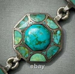 Vintage Navajo Danny J. Stewart RARE Kingman Turquoise Inlay Silver Bracelet