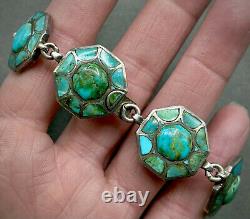 Vintage Navajo Danny J. Stewart RARE Kingman Turquoise Inlay Silver Bracelet