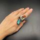 Vintage Navajo David K Lister Silver Turquoise Coral Ring Size 6.5