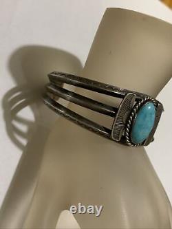 Vintage Navajo Dead Pawn Ingot Poured Sterling Silver Cuff Bracelet Turquoise