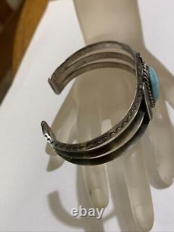 Vintage Navajo Dead Pawn Ingot Poured Sterling Silver Cuff Bracelet Turquoise