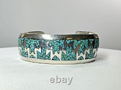Vintage Navajo Delvin Nelson Sterling Silver Turquoise Inlay Cuff Bracelet 40g