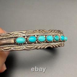 Vintage Navajo Doris Smallcanyon Turquoise Stamped Silver Bracelet Cuff