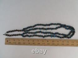 Vintage Navajo Double Strand Silver Bead & Turquoise Stone 19 Necklace