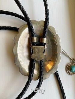 Vintage Navajo EUC Sterling Silver Turquoise Bolo Tie 60 gm