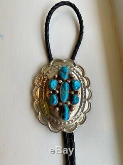 Vintage Navajo EUC Sterling Silver Turquoise Bolo Tie 60 gm