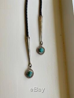 Vintage Navajo EUC Sterling Silver Turquoise Bolo Tie 60 gm