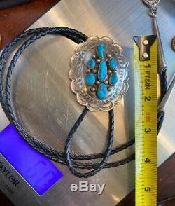 Vintage Navajo EUC Sterling Silver Turquoise Bolo Tie 60 gm