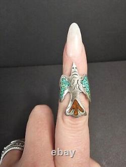 Vintage Navajo Eagle Shaped Turquoise Inlaid Ring