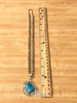 Vintage Navajo Etsitty Sterling Silver Turquoise Pendant Ball Bead Necklace 925