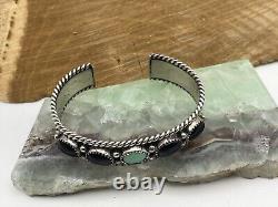 Vintage Navajo F Arviso signed sterling silver black onyx/turquoise cuff-1014.24