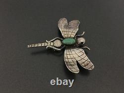 Vintage Navajo Fatoya Yazzie Sterling Silver Dragonfly Turquoise Pin Brooch