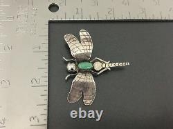 Vintage Navajo Fatoya Yazzie Sterling Silver Dragonfly Turquoise Pin Brooch